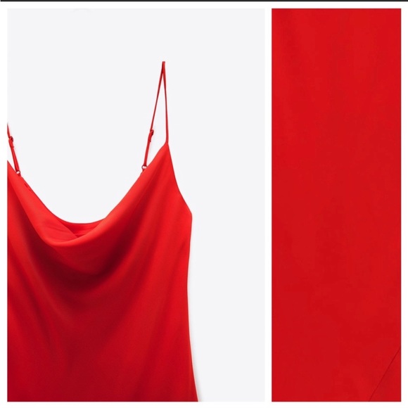 Zara bright Red Satin Effect Lingerie Style maxi Cowl Neck Dress Size XS NWT - Picture 12 of 16